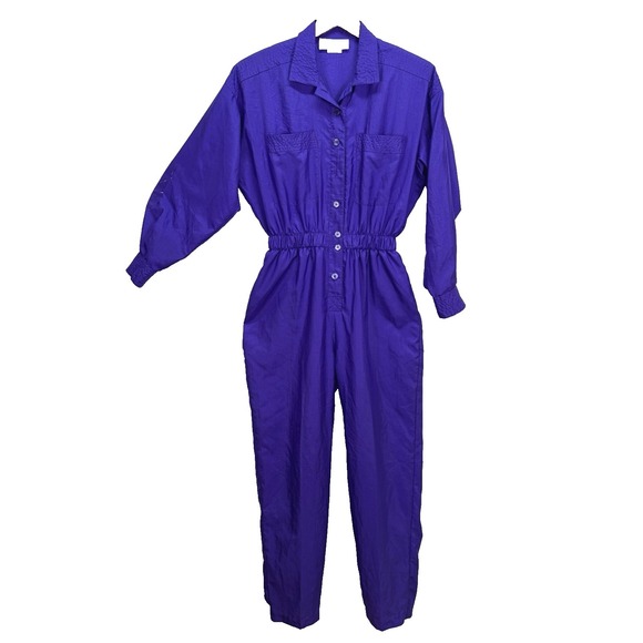 Pants - Vintage Joan Walters Woman's Nylon Button Up Jumpsuit‎ Size 8 Purple 80's 90's